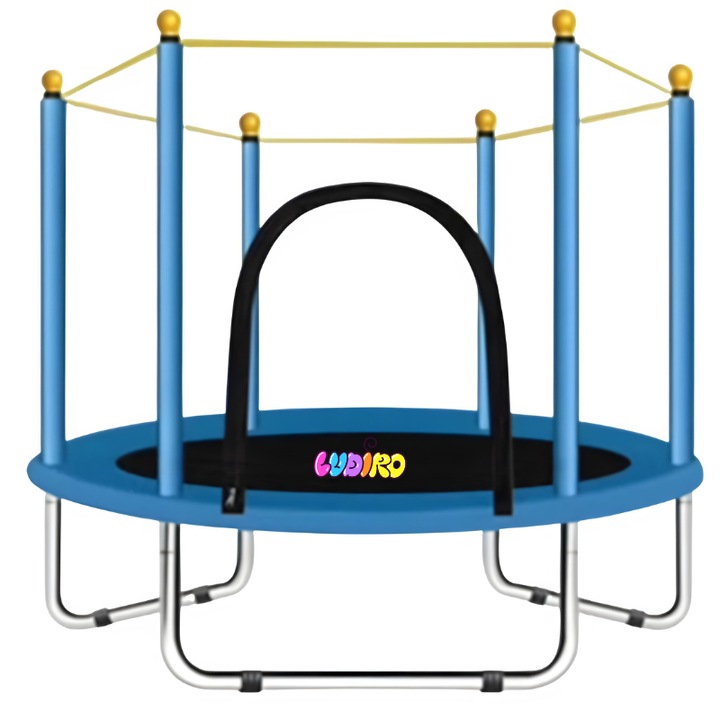 Trambulina pentru Copii 3-7 Ani LUDIRO, Plasa de Siguranta, Diametru 140 Cm, Inaltime 125 Cm, Joaca Distractiva pentru Interior si Exterior, Albastru