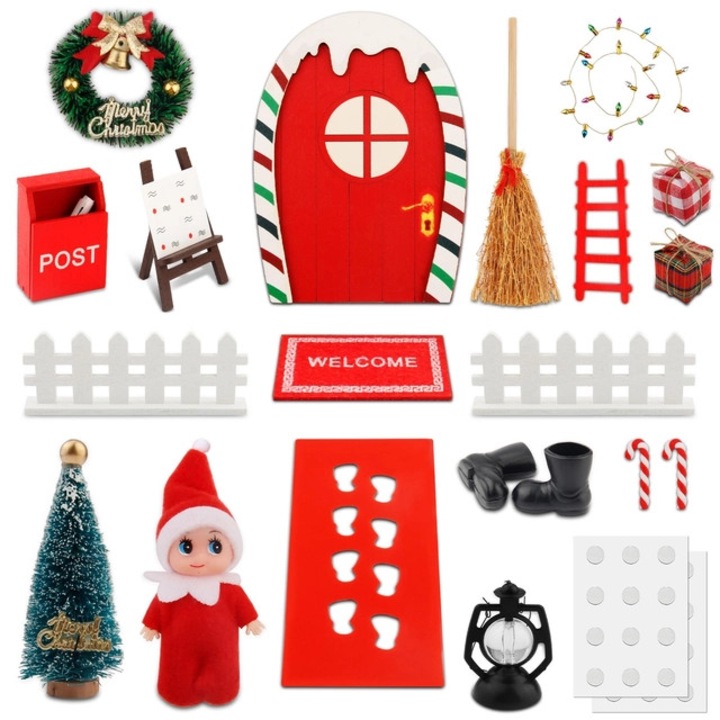 Set de accesorii pentru ușa de Crăciun, 20 piese, multicolor
