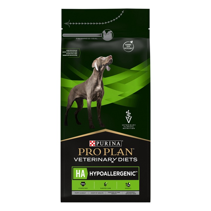 Hrana uscata, Purina Pro Plan Dieta Veterinara Canina HA Hipoalergenica, 1,3kg, proteina hidrolizata, sursa selectata de carbohidrati