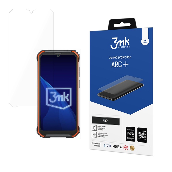 3mk ARC+ telefon képernyővédő fólia, átlátszó, öngyógyuló, 0,17 mm, ujjlenyomat-olvasóval kompatibilis, Blackview BV7200 készülékhez