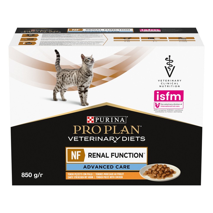 Purina Pro Plan Hrana umeda pentru pisici NF Renal Function cu pui, 10x85g, suport pentru functia renala
