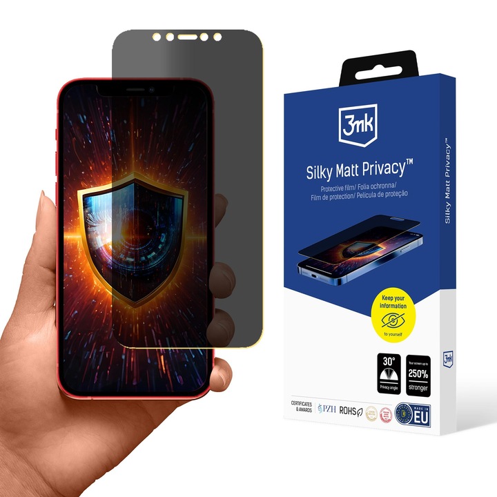 Folie de protectie 3mk Silky Matt Privacy pentru smartphone, mata, 250% intarire, instalare usoara