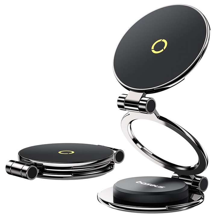 Suport Auto penytru telefon, Magnetic, Pliabil, Rotire 360A°, pentru Panoul de Bord - Baseus (C40172900121-00) - Cosmic Black