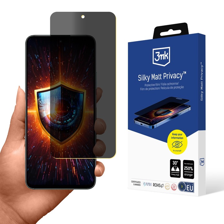 3mk Silky Matt Privacy telefon védőfólia, 250% védelem, matt felület, Honor Play 8T-hez
