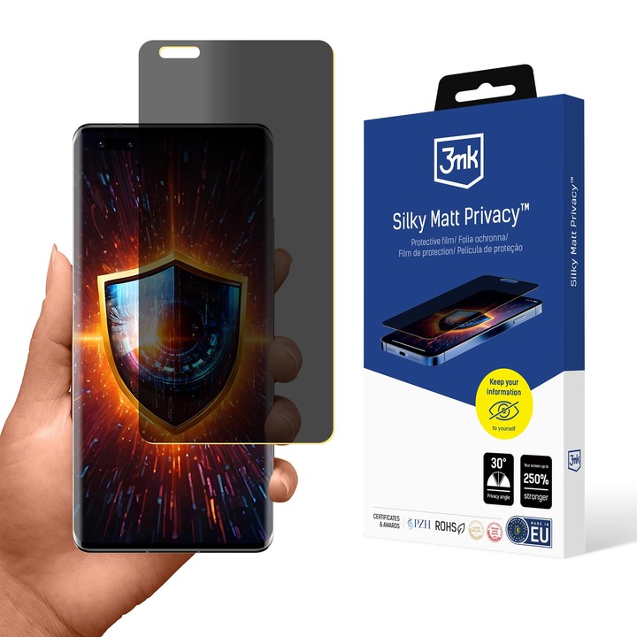 Telefonvédő fólia, 3mk Silky Matt Privacy, adatvédelem, 250%-os ellenállás, Huawei Mate 40 Pro