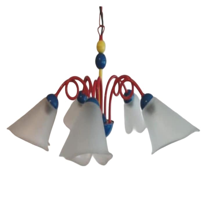 Candelabru, Szarvas, cu 5 brate, alb, cu pahare in forma de floare