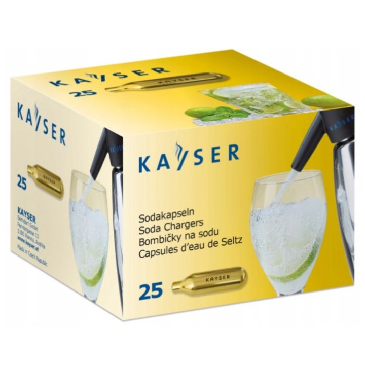 Kayser CO2 патрони за газирана вода, комплект от 25 броя, изработени от рециклирана стомана