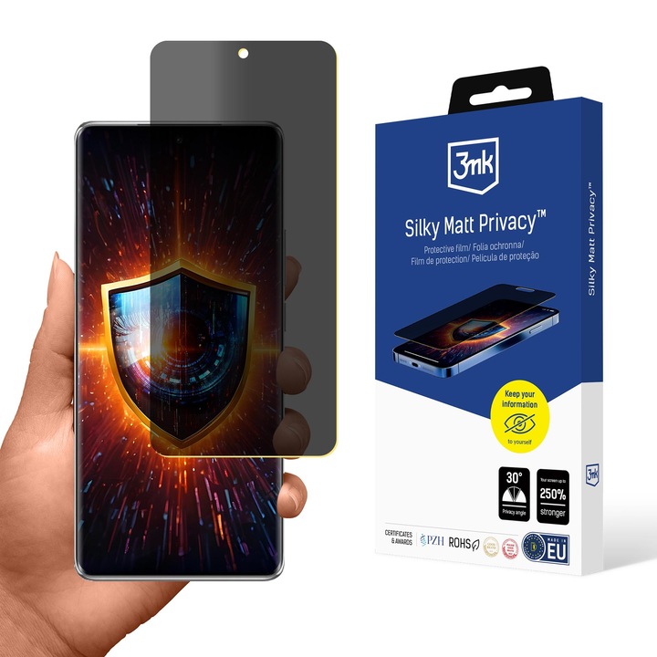 Telefon védőfólia, 3mk Silky Matt Privacy, adatvédelmi védelem, 250% ellenállás, átlátszó, Oppo Reno11 Pro