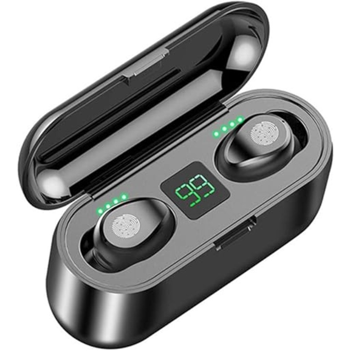 Vezeték nélküli fülhallgató, hosszú üzemidő, Bluetooth 5.2, fekete, 30mAh, 600mAh