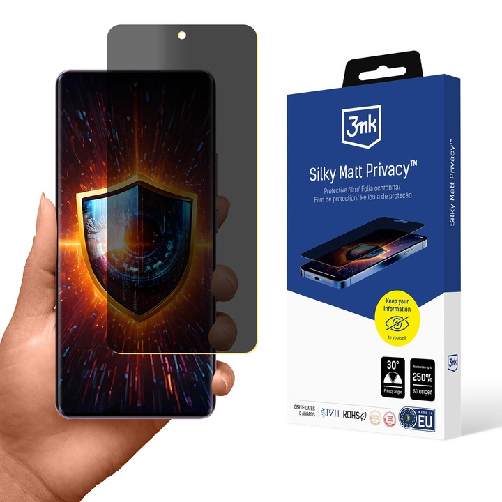 Folie protectie telefon pentru Realme 14 Pro, 3mk Silky Matt Privacy, protectie 250%, finisaj mat, dimensiune specifica