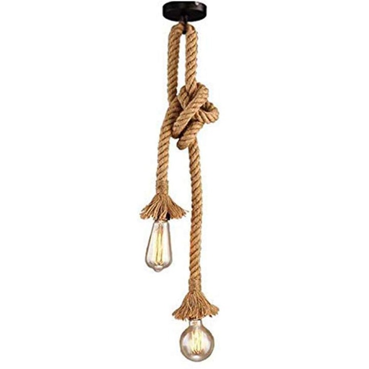 Висящо осветително тяло Полилей от конопено въже Индустриален плафон за Дом, Всекидневна, Балкон, Ресторант (60CM)