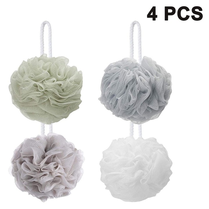 Shower Bouquet fürdőszivacs készlet, 4 darabos csomag, extra nagy hálós szivacs, puha hámlasztó férfiaknak és nőknek, gyengéd tisztítás szépségápolási fürdőszobai kiegészítőkben
