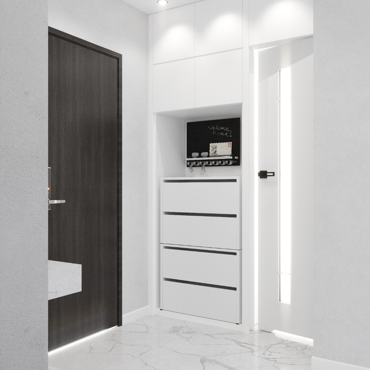 Dulap Pantofi MRBLS_HOME, Modern si Elegant, Alb Mat, 4 Rafturi Spatioase, Dimensiuni Compacte 60x100x36cm, Solutie Practica pentru Organizarea Incaltamintei in Hol, Fabricat in UE cu Materiale Premium