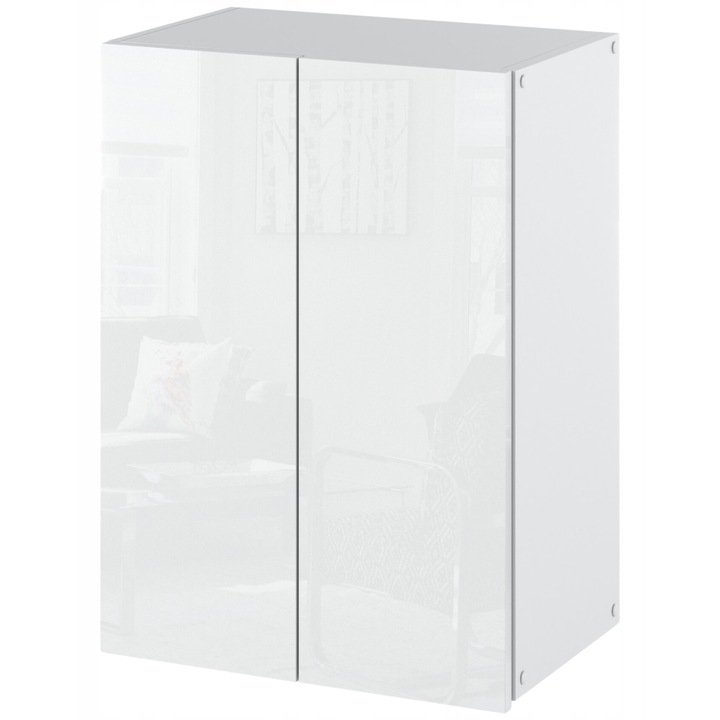 Dulap suspendat pentru baie, MRBLS_HOME, alb lucios, 2 rafturi, 40x60x25cm