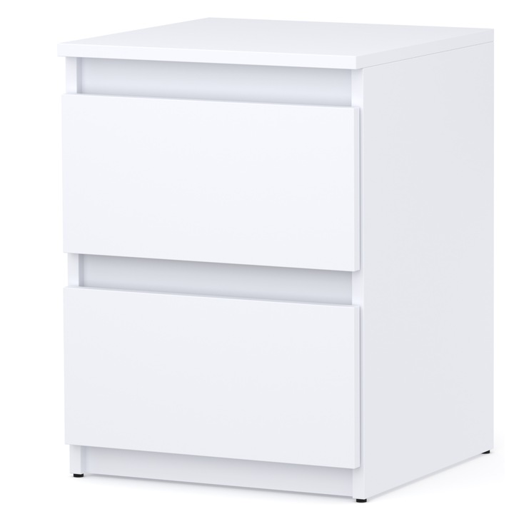 Noptiera alba moderna cu 2 sertare din lemn, comoda mare pentru dormitor 53.5x40x40 MobilierHaus