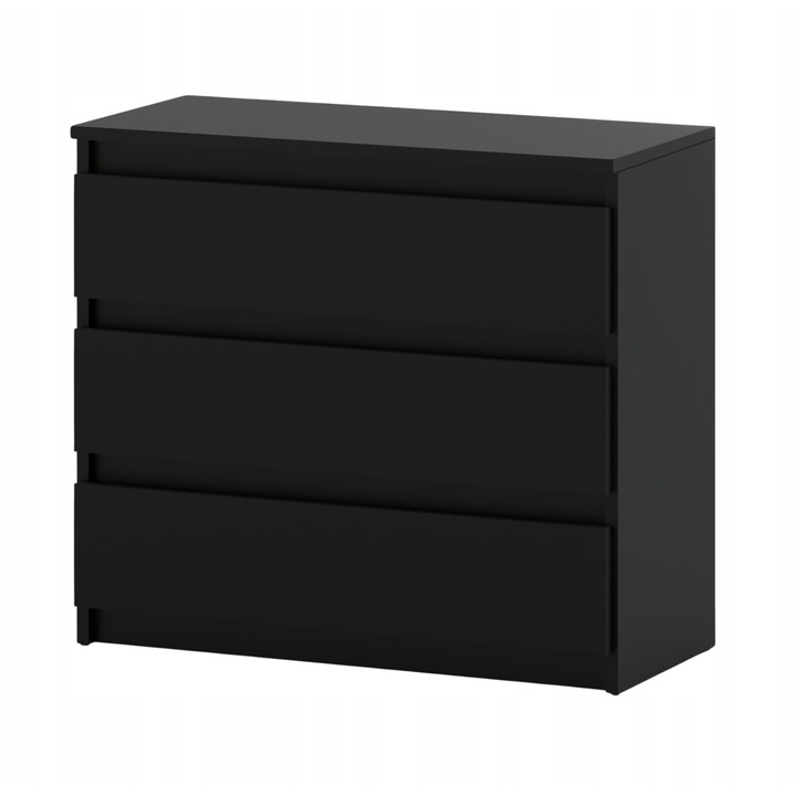 Comoda Eleganta cu 3 Sertare, Design Modern Minimalist, din PAL de Calitate Superioara, pentru Dormitor, Living, Baie sau Birou, Dimensiuni 80x71.5x33.5 cm, Culoare Negru Mat, Fabricata in UE, Montaj Simplu