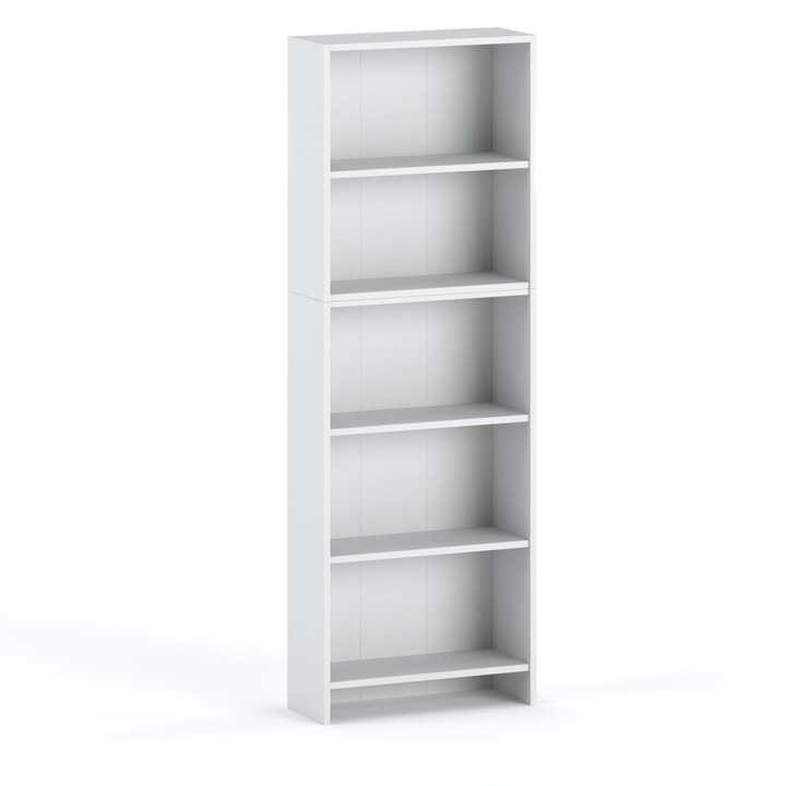 Biblioteca alba 60x189x30 cm cu 5 rafturi, set ideal pentru carti, decoratiuni si dosare, pentru living, birou sau dormitor