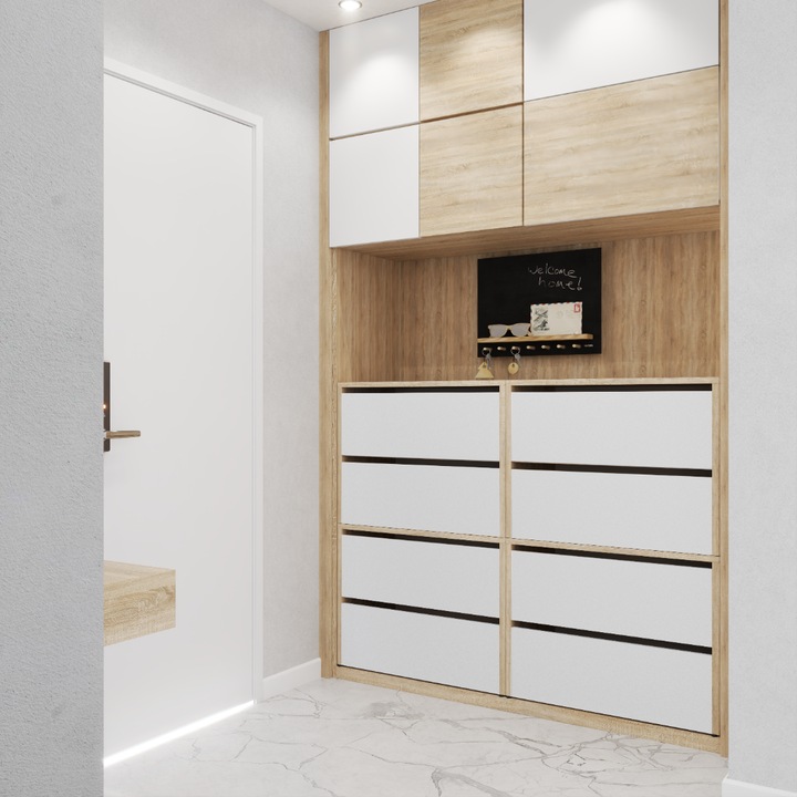 Dulap pentru pantofi cu 2 rafturi, design modular, stejar Sonoma/alb mat MRBLS_HOME