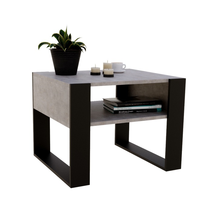 Masa de cafea MRBLS HOME Karo, stil scandinav contemporan, multifunctionala cu raft depozitare, finisaj negru mat, rezistenta, perfecta pentru decorul casei tale, 65x45x53,6 cm