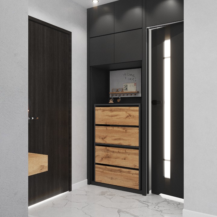 Dulap pentru pantofi, MRBLS_HOME, stejar Wotan, 2 rafturi, design modern, 60x100x36cm