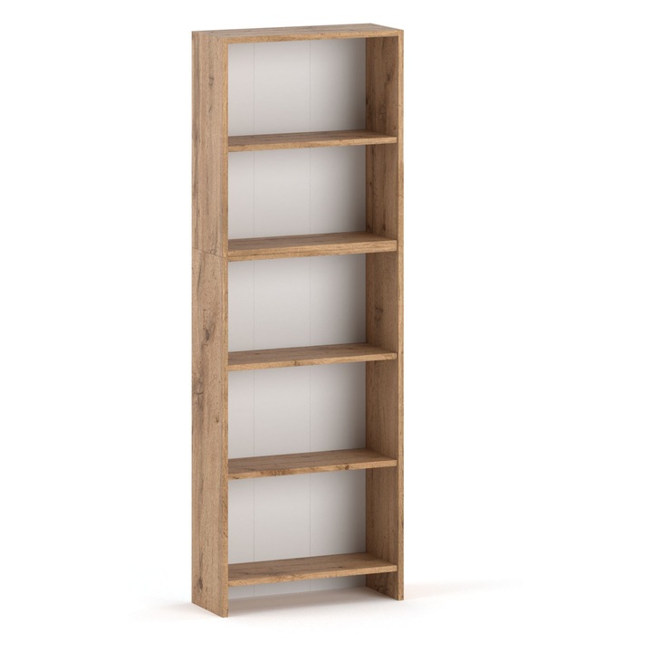 Biblioteca, stejar Wotan, 60x30x189 cm, 5 rafturi, pentru carti, decoratiuni si dosare, pentru living, birou sau dormitor
