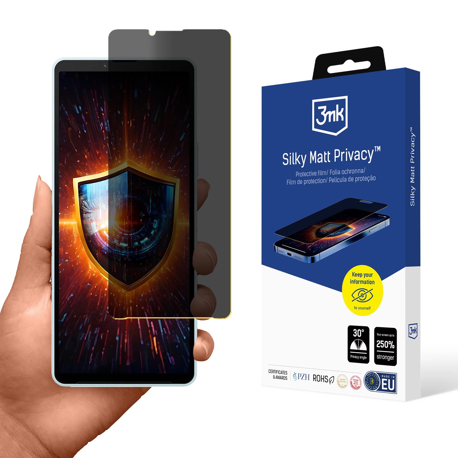 Folie protectie telefon, 3mk Silky Matt Privacy, protectie confidentialitate, rezistenta 250%, transparenta, pentru Sony Xperia 10 VI