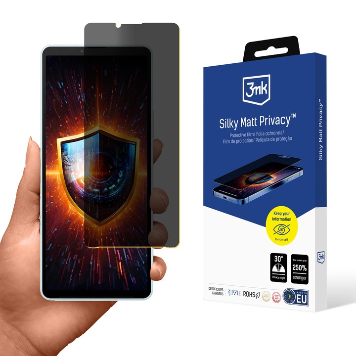 Folie protectie telefon, 3mk Silky Matt Privacy, protectie confidentialitate, rezistenta 250%, transparenta, pentru Sony Xperia 10 VI