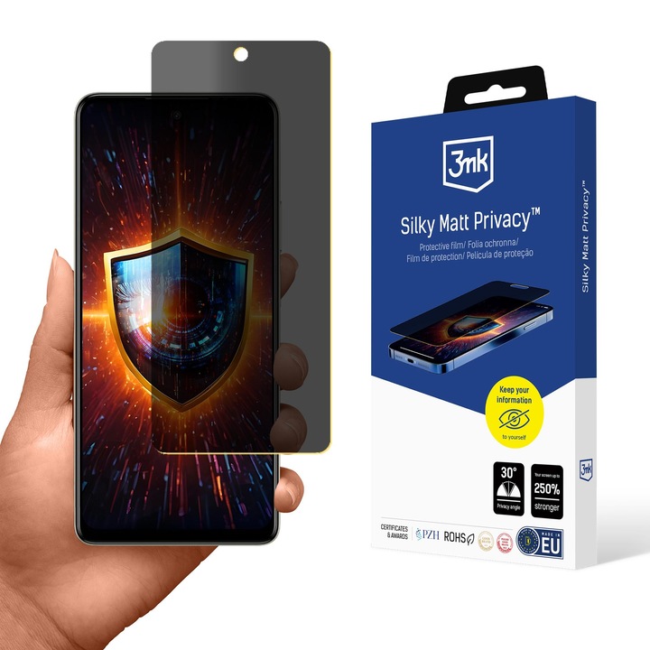 Telefon védőfólia, 3mk Silky Matt Privacy, adatvédelmi védelem, matt felület, 250% ellenállás, Tecno Spark 20 Pro-hoz