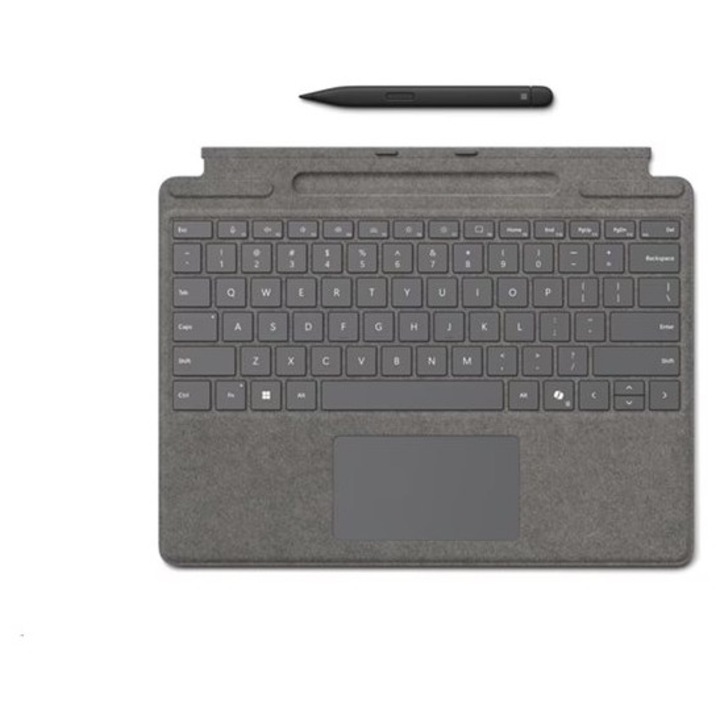 Клавиатура за таблет Microsoft Surface Pro 8/9/10/11 + тънка писалка CM, тънка писалка, бутон CoPilot, US International, платина