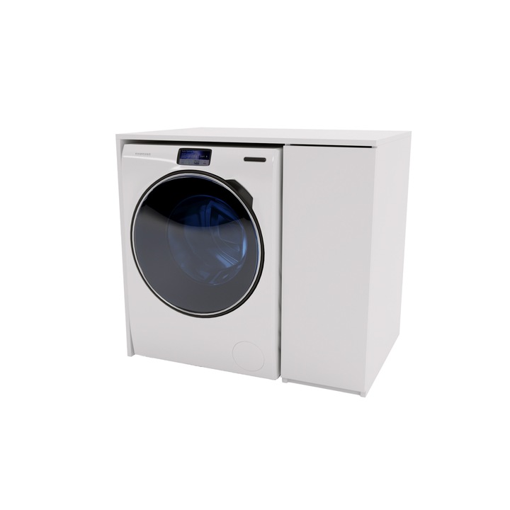 Dulap pentru masina de spalat, MRBLS HOME, alb, design minimalist, 95x88,5x66, cu sertar lateral, ideal pentru baie sau spalatorie