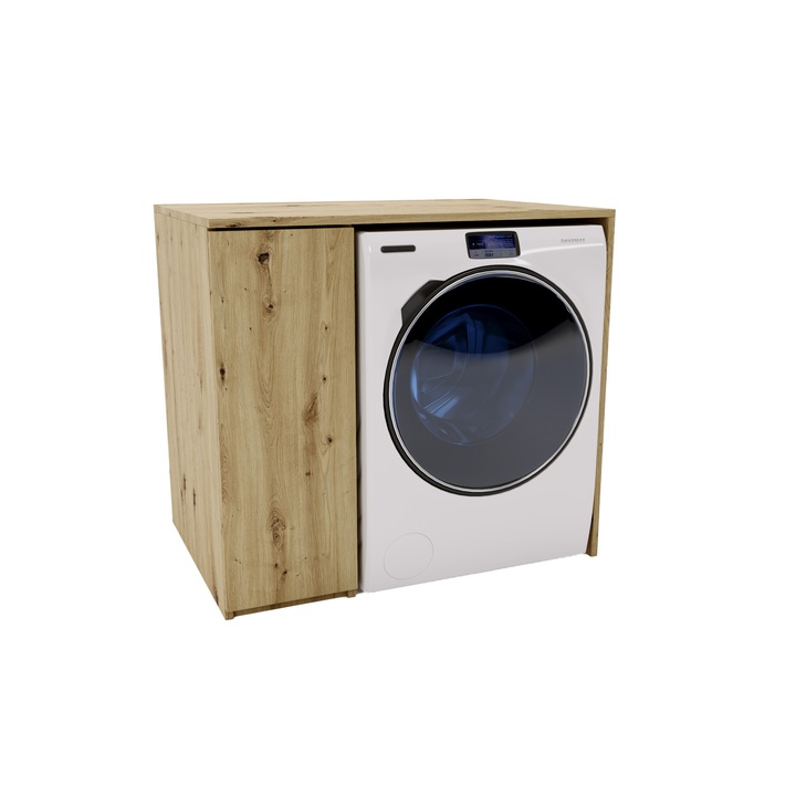Dulap pentru masina de spalat cu sertar lateral, MRBLS HOME, finisaj Artisan, 95x88,5x66 cm, design minimalist pentru baie sau spalatorie