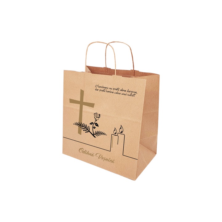 Set 500 bucati Pungi Hartie pentru parastase, comemorari, inmormantari Odihna Vesnica, 28 x 29 x 17cm, kraft Natur, Model 5