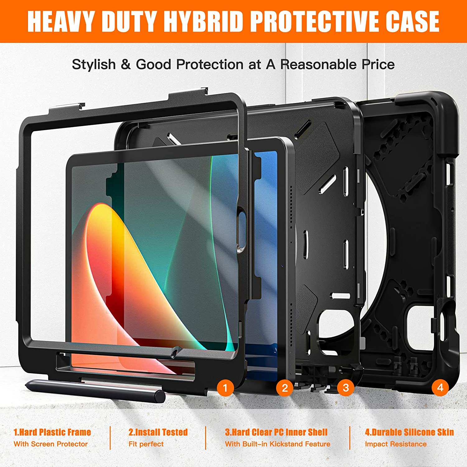 Pachet 360: Husa cu folie integrata pentru Xiaomi Pad 7 / Pad 7 Pro Shockproof Armor negru