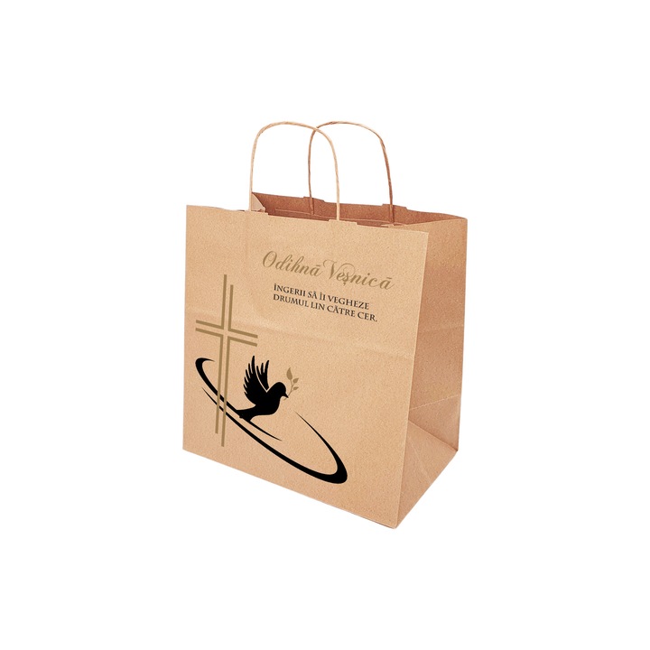 Set 500 bucati Pungi Hartie pentru parastase, comemorari, inmormantari Odihna Vesnica, 28 x 29 x 17cm, kraft Natur, Model 4