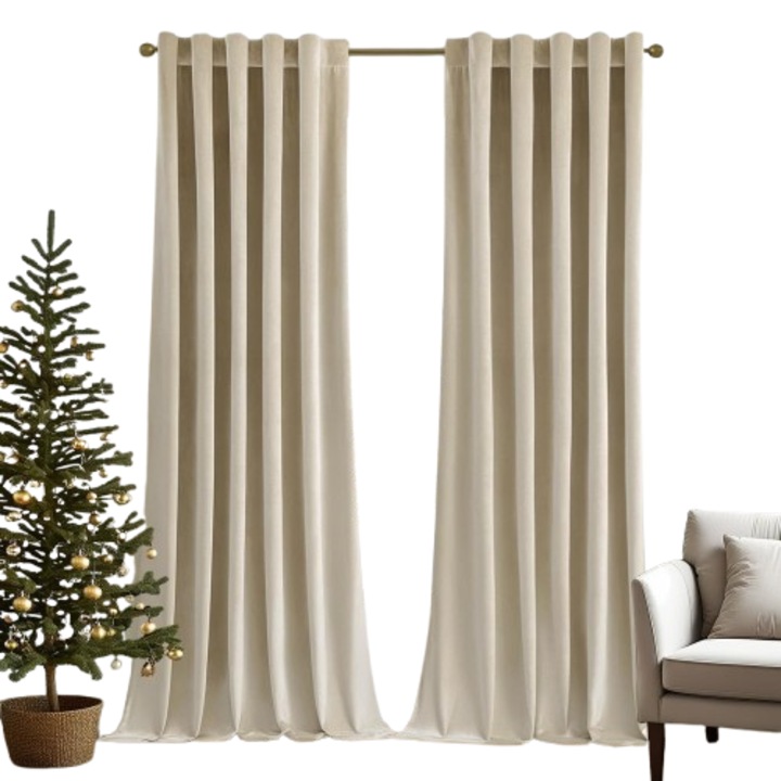 2 db Miulee függöny, 140 x 260 cm, függönykapcsos rögzítés, bársonyos textúra, bézs szín