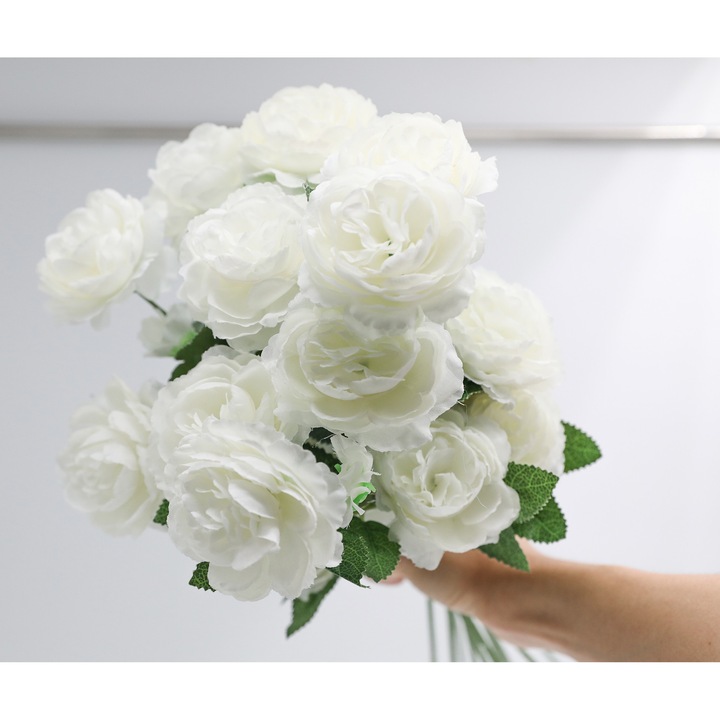 Set 10 Flori Artificiale Feicaeesa, 3 Capete Peonie, Alb, 60 cm