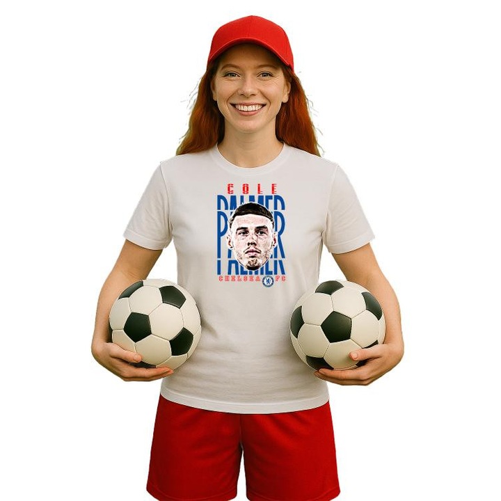 Tricou dama cu jucatorul Cole Jermaine Palmer-Chelsea FC, Cri-Flo, din bumbac 100%, culoare Alb, marime M