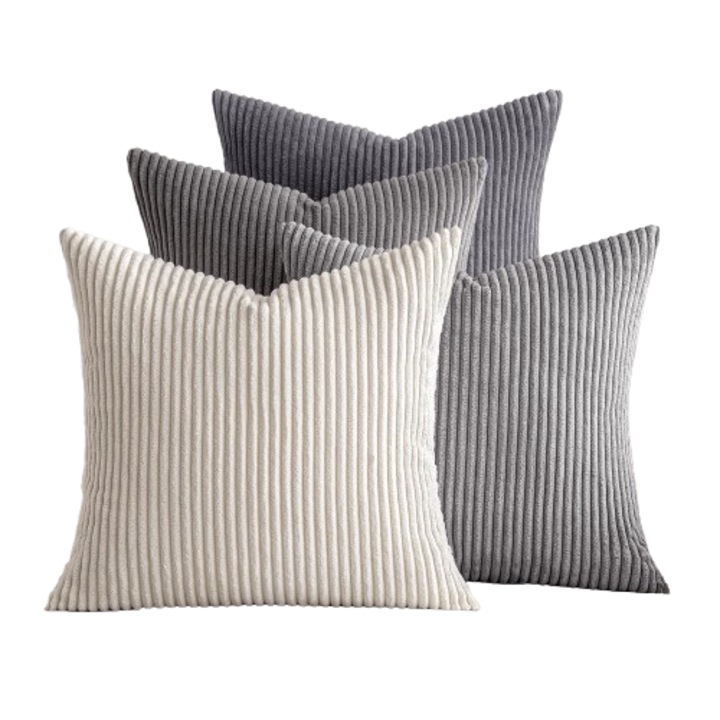 Set 4 fete de perna MIULEE, 50 x 50 cm, din catifea, culoare gri si alb