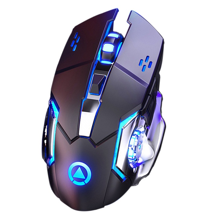 Vezeték nélküli egér újratölthető akkumulátorral, 6 programozható gomb, LED világítás, 3 DPI szint, ergonomikus