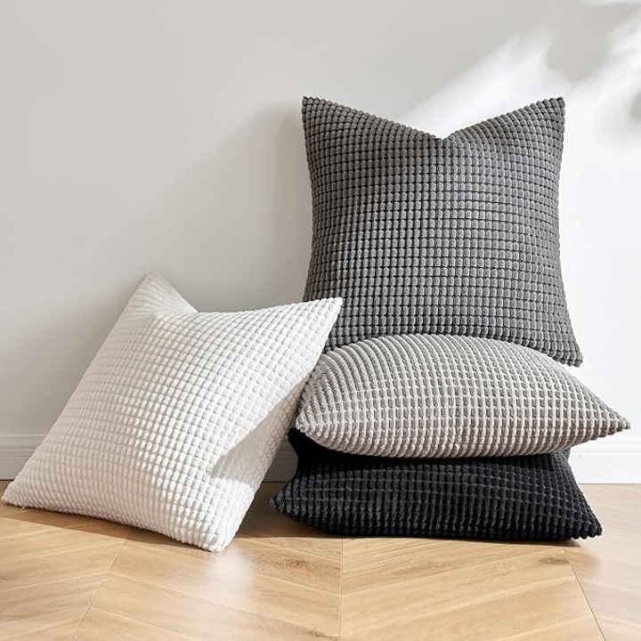 Set 4 fete de perna MIULEE, 50 x 50 cm, din catifea, culoare gri si alb