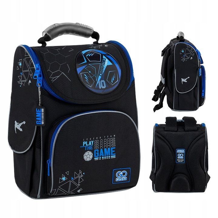 Ghiozdan scolar ortopedic, clasa 1-3, pentru baieti, negru, cu tematica fotbal, GoPack