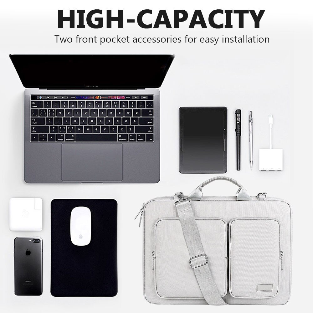 Geanta laptop HERUSI 14 inch, poliester, gri roz, 37.5x27x3.5cm