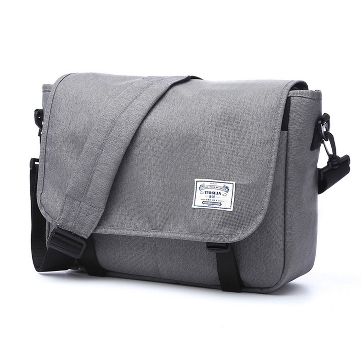 Geantă de umăr mare, gri, pentru laptop, 33x25x12cm, set 1 bucata