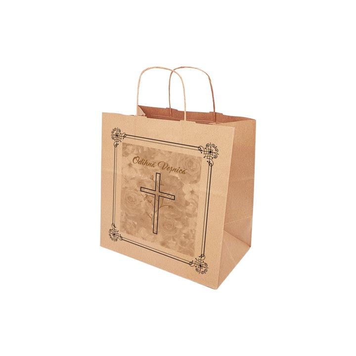 Set 500 bucati Pungi Hartie pentru parastase, comemorari, inmormantari Odihna Vesnica, 28 x 29 x 17cm, kraft Natur, Model 8