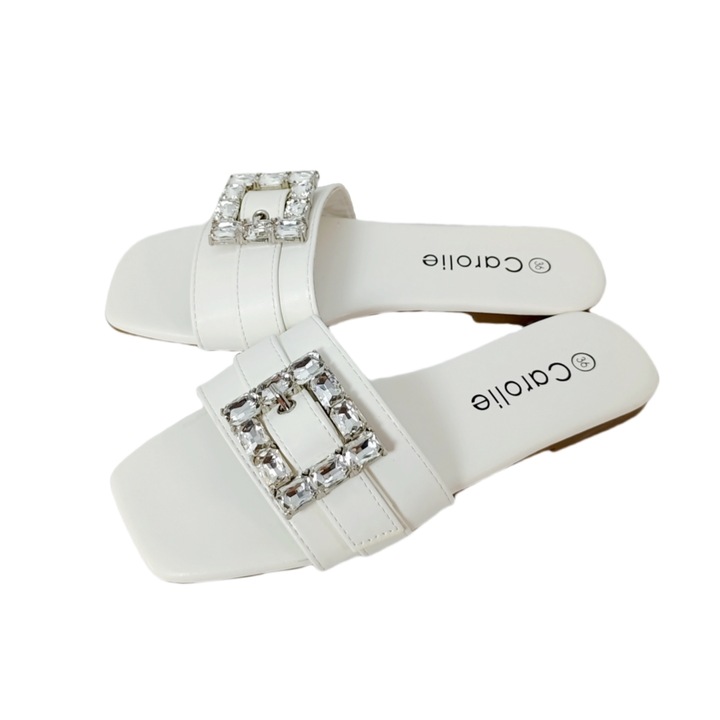 Чехли с декоративни кристални апликации F23бял 117782, Бял, 38