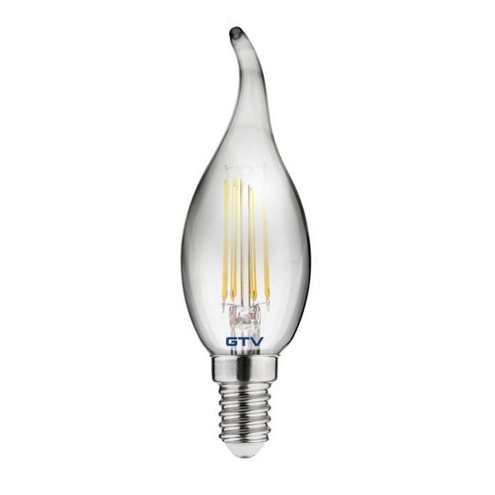 Винтидж LED крушка опушена 4W(25W) GTV, E14, 250 lm, топла светлина (2700K), енергиен клас F