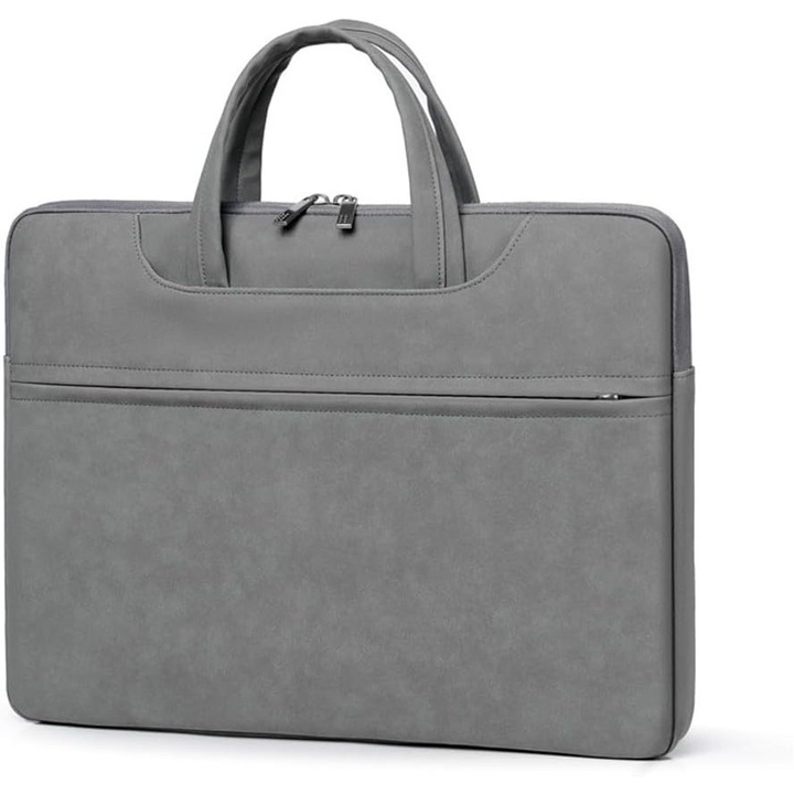 Geanta Laptop, HITTERGEM® Dama Slim Eleganta din Piele Ecologica Impermeabila, Geanta Laptop 14.1 Inch Rezistenta la Taieturi, Geanta Laptop cu 4 Compartimente pentru Birou si Uz Zilnic, Design Modern 36x27x3 cm, Gri Inchis