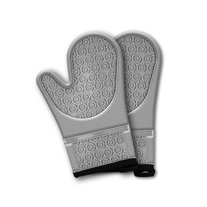 2 db-os hő- és foltálló szilikon sütőkesztyű készlet, vízálló, rugalmas és vastag, csúszásmentes fogással, biztonságos főzéshez, szürke