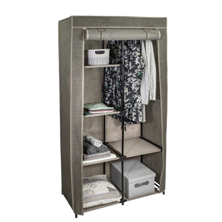 Dulap textil, HomeLife, 6 rafturi si o tija, portabil, bej, 88x168x45cm