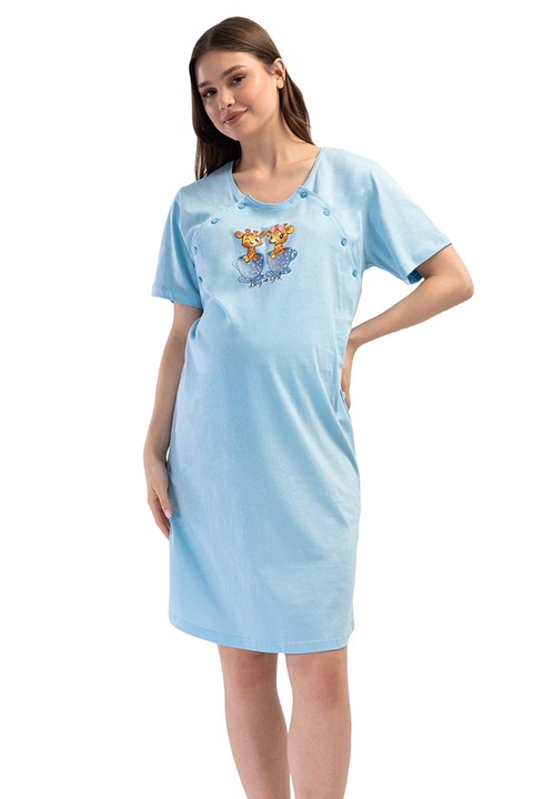 Camasa pentru alaptat, Vienetta, model Boy or Girl, Albastru aquamarin